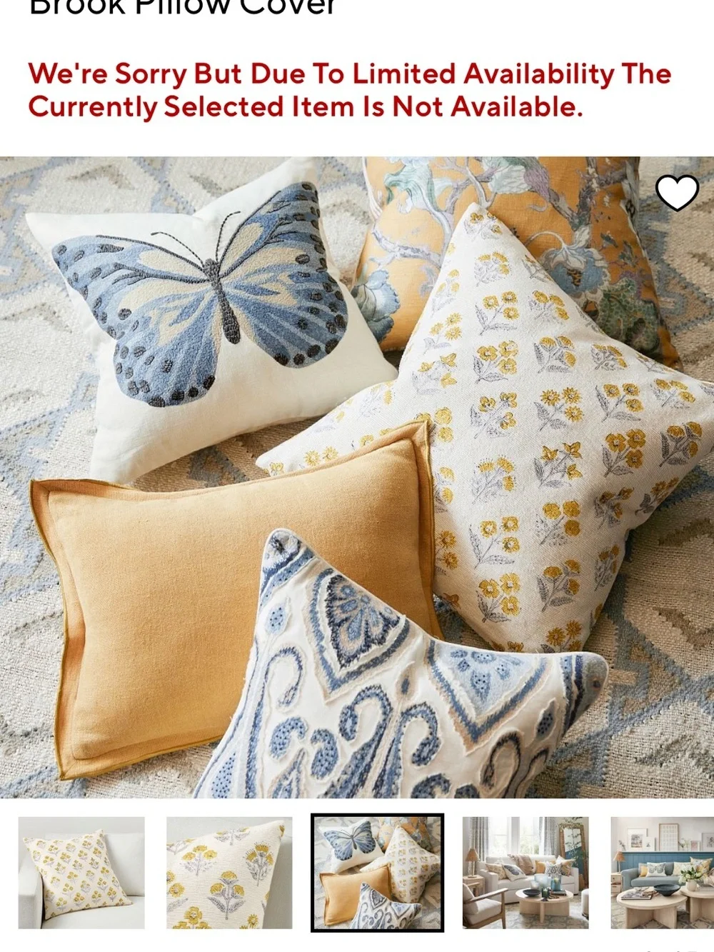 Pottery barn brook Floral Yellow & Gray Throw Pillow Cover set of 2 block print
